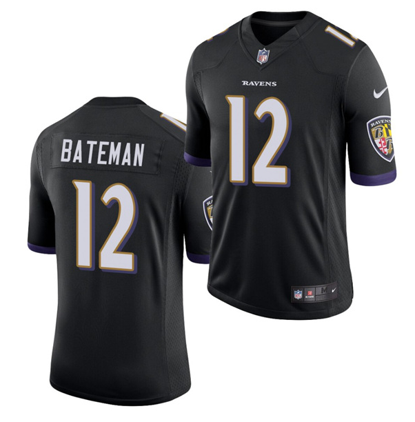 Men's Baltimore Ravens #12 Rashod Bateman Black NFL 2021 Draft Vapor Untouchable Limited Stitched Jersey